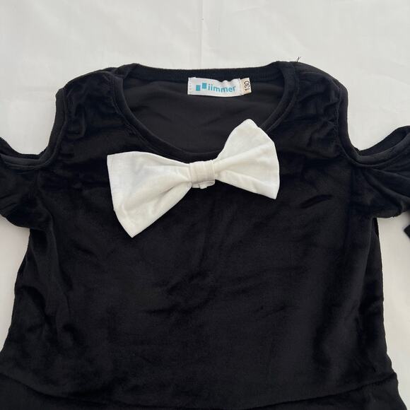 BesserBay Girls Bowknot Cold Shoulder Black Velvet Dress 130/ 7-8 Years - Picture 8 of 12